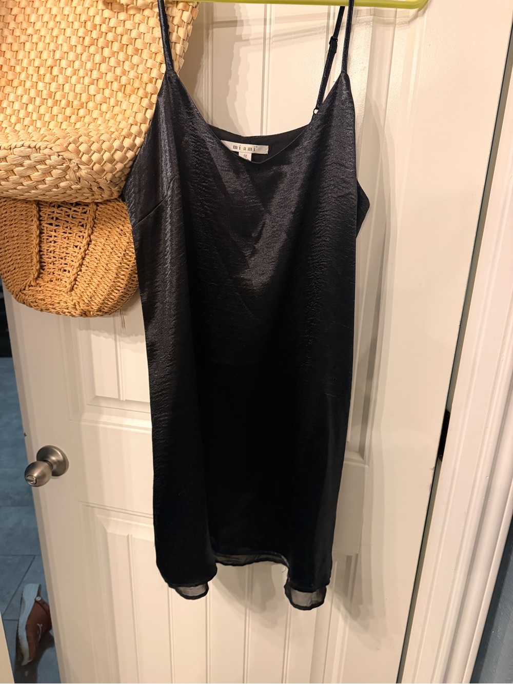 miami Black Satin Slip Mini Dress with Thin Adjustable Straps